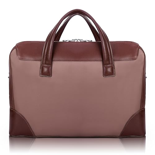 McKleinUSA N Series, Harpswell, Nano Tech-Light Nylon with Leather Trim, 17" Nylon Dual Compartment Laptop Briefcase, Khaki (18564), One Size