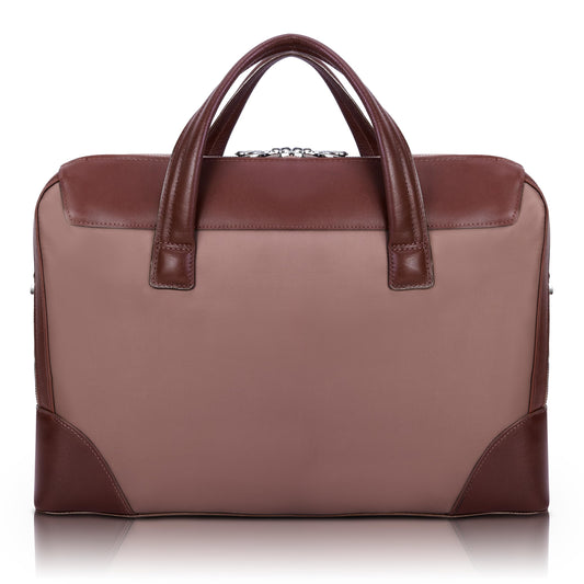 McKleinUSA N Series, Harpswell, Nano Tech-Light Nylon with Leather Trim, 17" Nylon Dual Compartment Laptop Briefcase, Khaki (18564), One Size