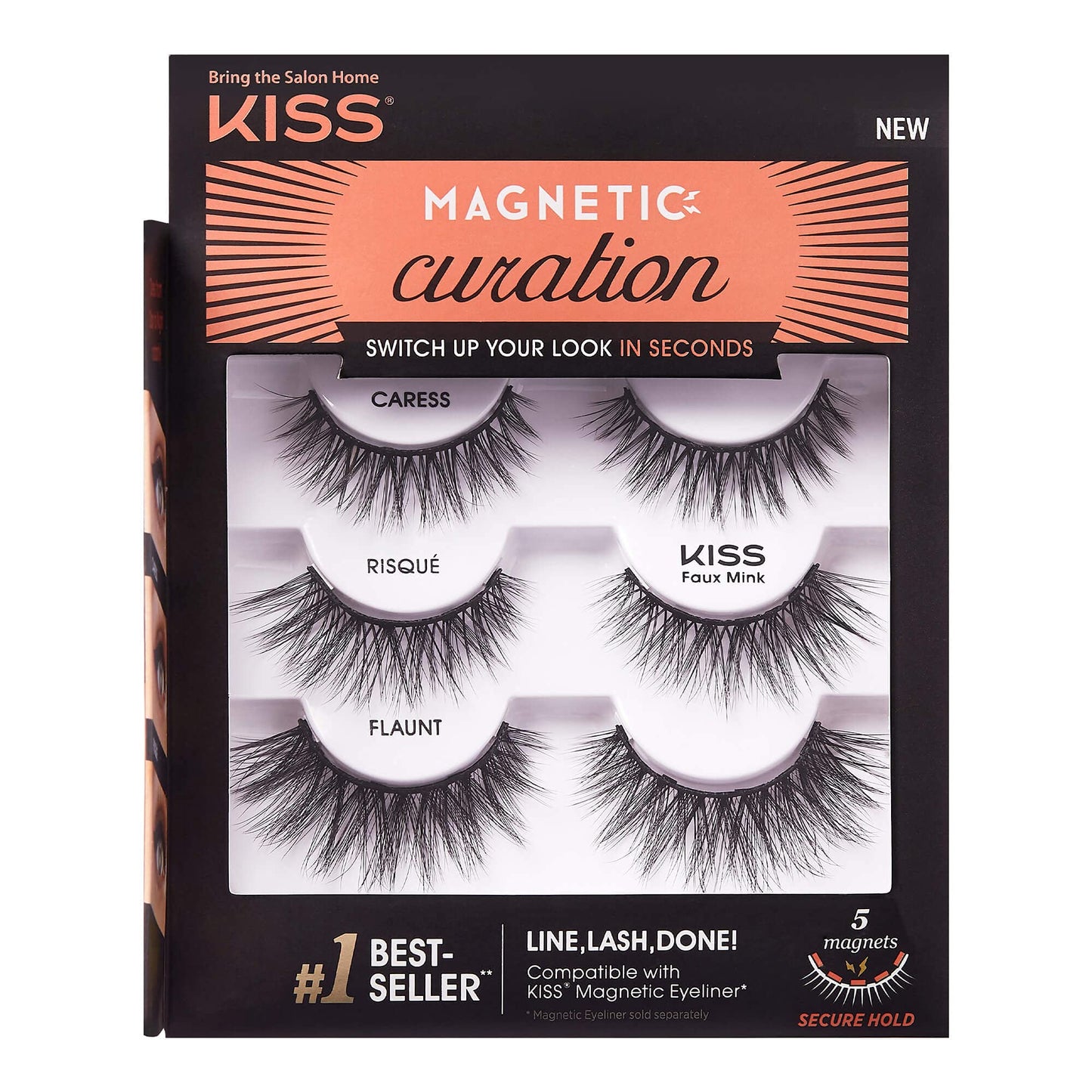 KISS Magnetic Curation False Eyelashes, 3 Pair with 5 Double Strength Magnets, Wind Resistant, Dermatologist Tested, Last Up To 16 Hours, Reusable Up…