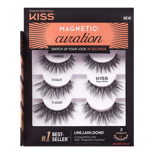 KISS Magnetic Curation False Eyelashes, 3 Pair with 5 Double Strength Magnets, Wind Resistant, Dermatologist Tested, Last Up To 16 Hours, Reusable Up…