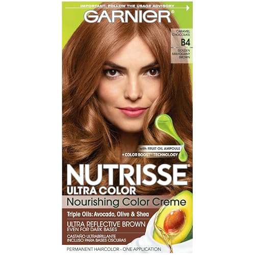 Garnier Nutrisse Ultra Color Nourishing Permanent Hair Color Cream, B4 Caramel Chocolate (1 Kit) Brown Hair Dye (Packaging May Vary)