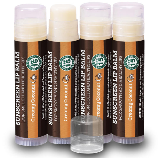 Earth's Daughter SPF Coconut Lip Balm 4-Pack Stocking Stuffers - Lip Sunscreen, SPF 15, Organic Ingredients, Beeswax, Coconut Oil, Vitamin E