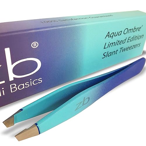 Zizzili Basics Tweezers - Limited Edition Aqua Ombré Slant Tweezer - Best Tweezers for Eyebrow, Hair Removal and Your Precision Needs