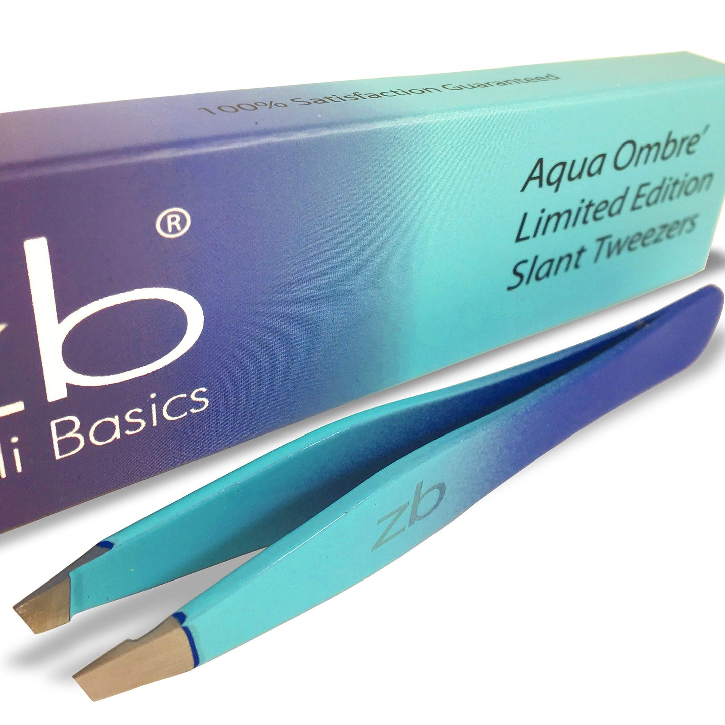Zizzili Basics Tweezers - Limited Edition Aqua Ombré Slant Tweezer - Best Tweezers for Eyebrow, Hair Removal and Your Precision Needs