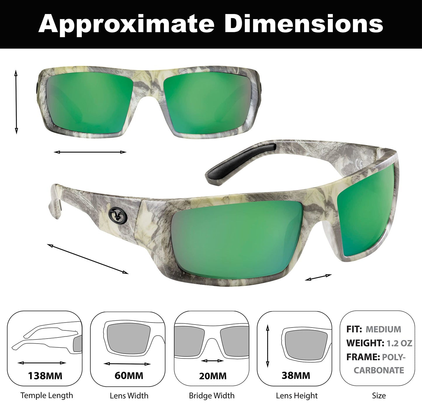 Flying Fisherman Sargasso Wrap Around Polarized Sunglasses, Matte Camo Frame/Amber-Green Mirror Lens, Medium