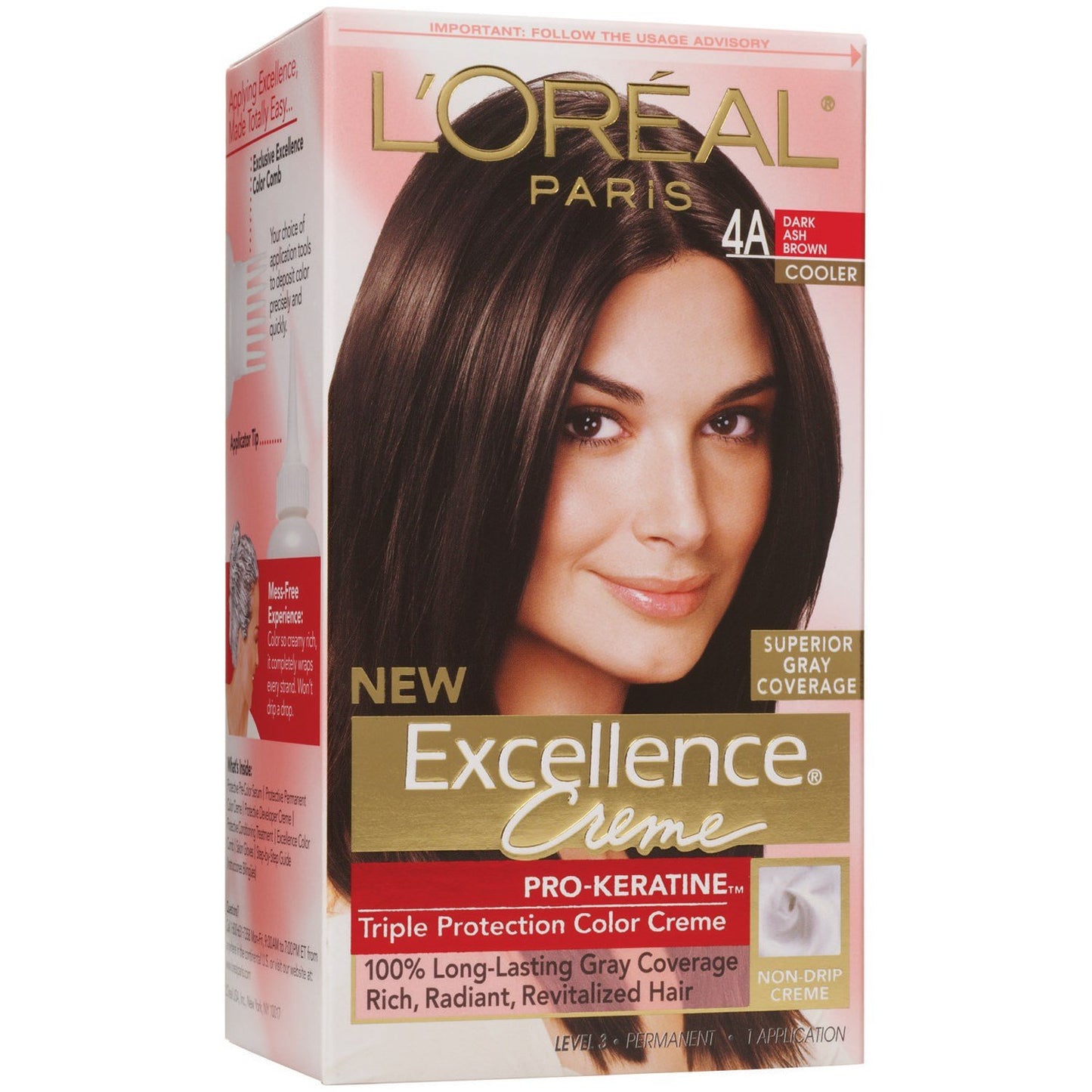 L'Oreal Paris Excellence Creme Haircolor, Dark Ash Brown [4A] (Cooler) 1 ea (Pack of 9)