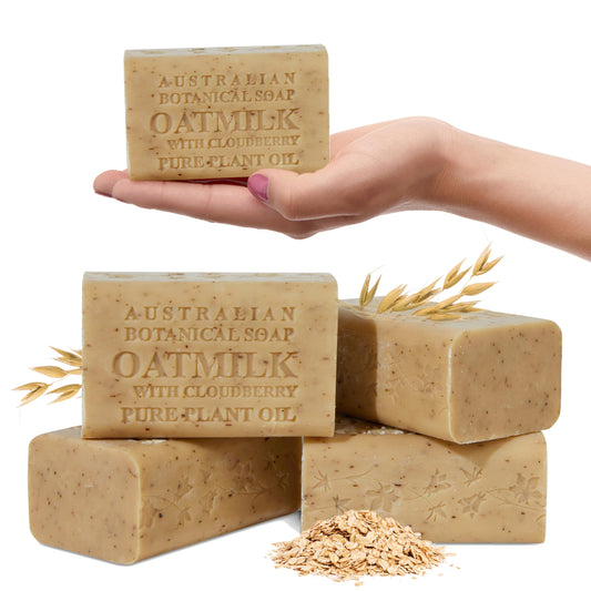 Australian Botanical Soap Oat Milk with Cloudberry - Triple Milled 6.6 oz Bar Soap with Shea Butter, Face Hand & Body Soap Bars, Pack of 4