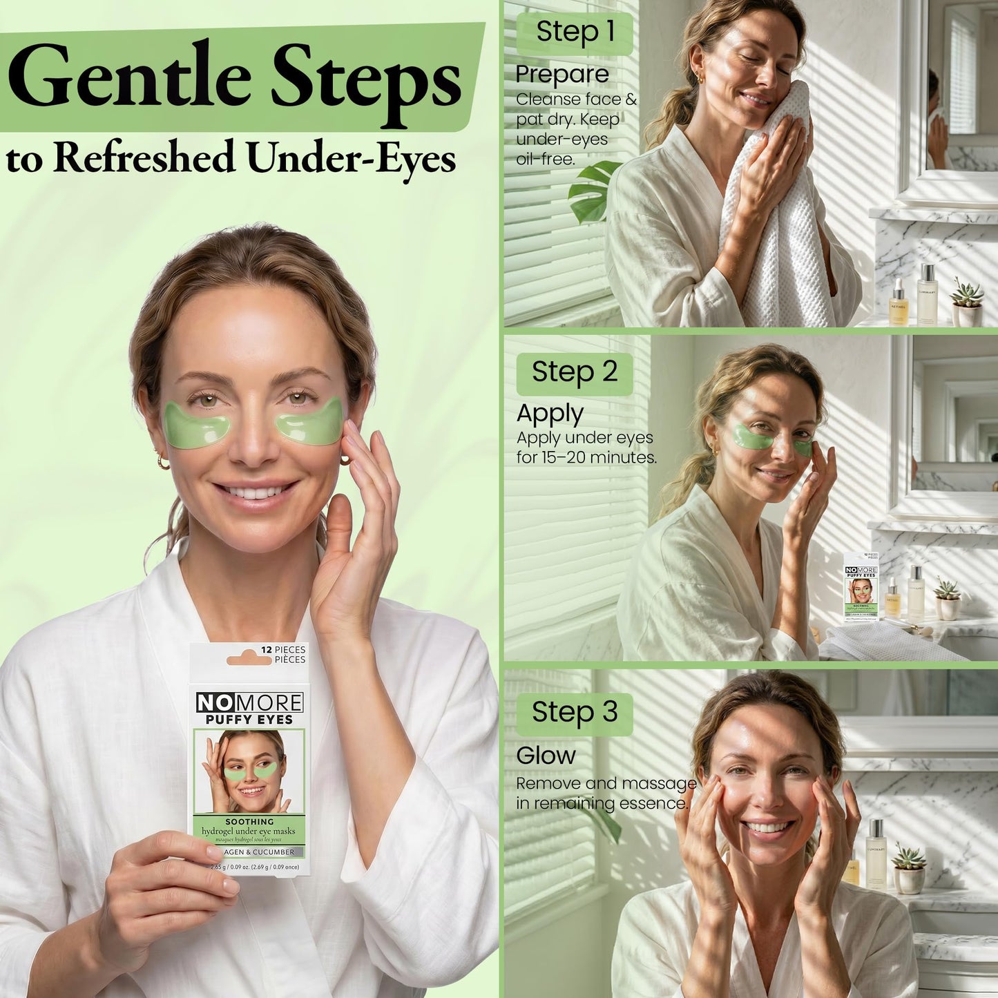 Danielle Creations Anti-Puffiness Puffy Under Eyes No More Hydrogel Undereye Masks for Dark Circles with Collagen & Cucumber, 6 Pairs