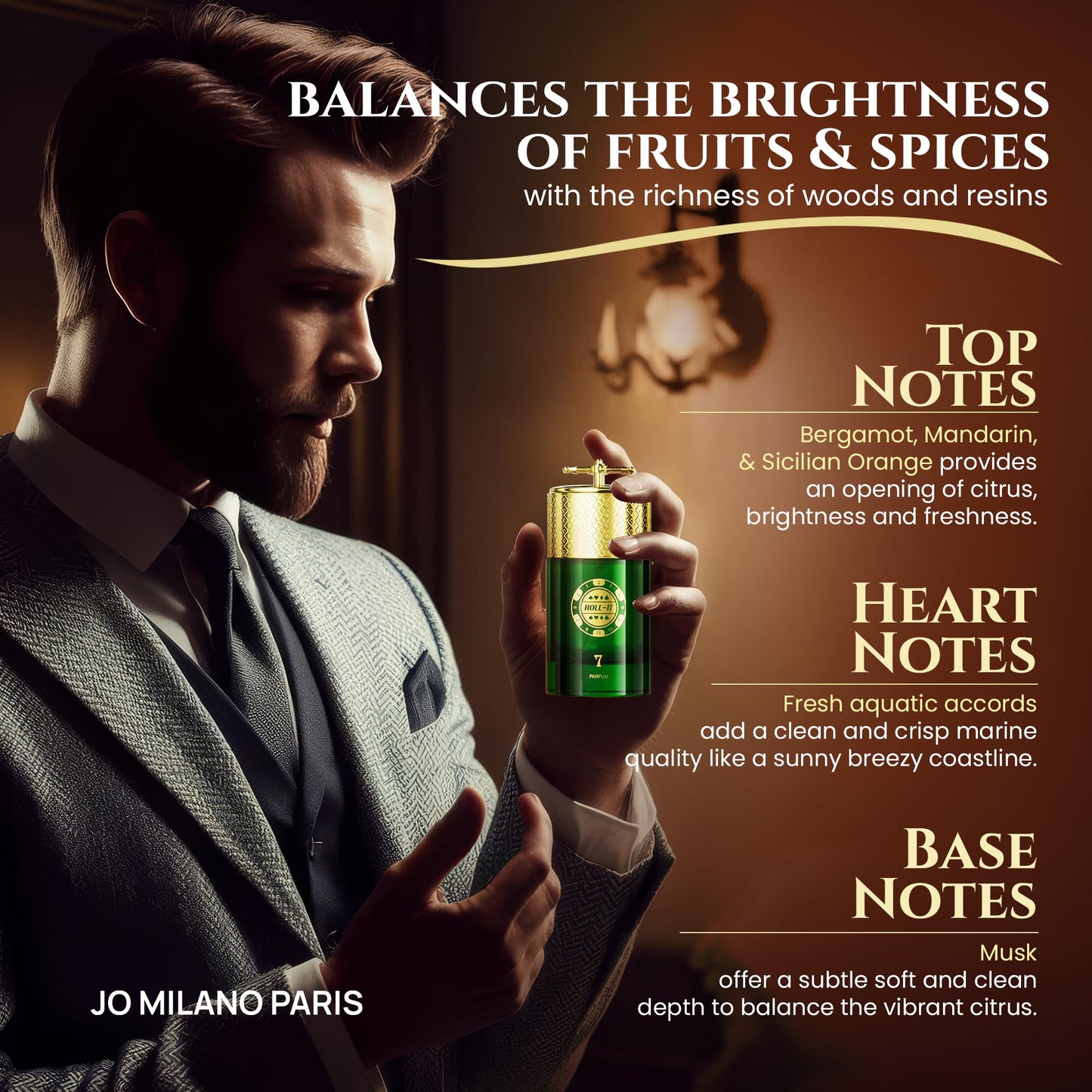 Jo Milano Roll It 7 Parfum Spray | 3.4 oz (100ml) | Musk, Bergamot, Citrus, Fresh Scent | Long Lasting Fragrance for Men and Women (Unisex)