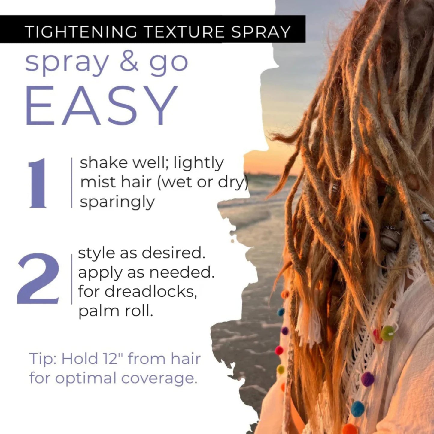 Dollylocks Sea Salt Texture Spray | Plant-Based, Vegan, Residue-Free | Tighten Locs Dreadlocks | Loose Hair Care | Nag Champa | 8oz