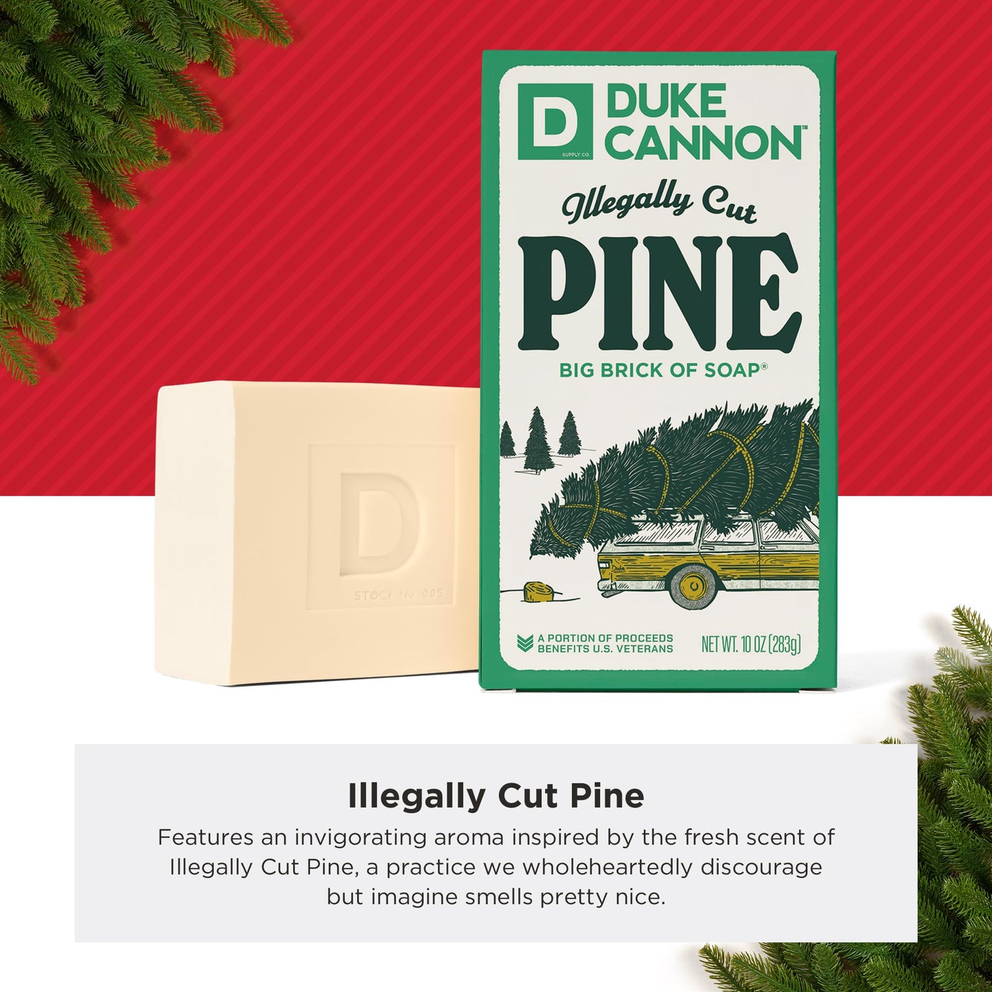 Duke Cannon Supply Co. Big Brick of Soap Bar for Men Holiday Edition - Illegally Cut Pine (Fresh Cut Pine Scent), 10 oz. (1 Pack)