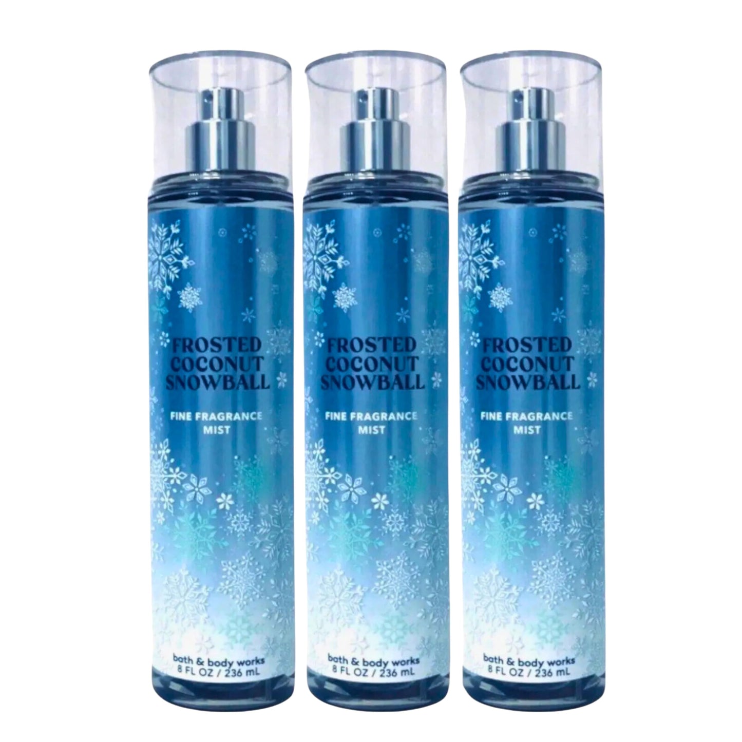 Bath & Body Works Fine Fragrance Mists, Set of 3, Each Bottle 8oz (Frosted Coconut Snowball)
