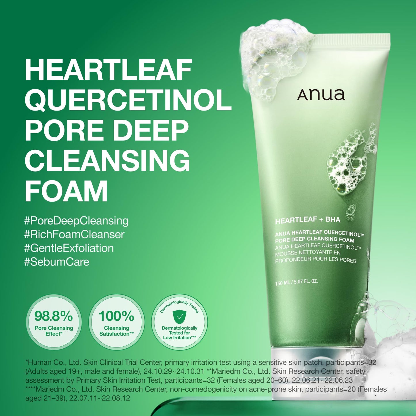 Anua Heartleaf Quercetinol Pore Deep Cleansing Foam, Face wash for Pore Refining Cleanser, Hydrating Daily Facial Cleanser For Double Cleansing Beauty and Personal Care ANUA