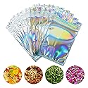 100 Pieces Smell Proof Bags - 3x5 Inches Resealable Mylar Bags Clear Zip Lock Food Candy Storage Bags Holographic Rainbow Color