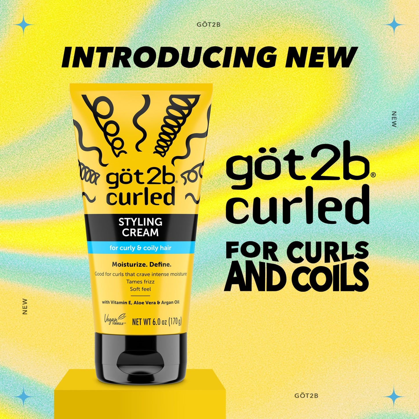 Got2B Curled Styling Cream, 6 Fl Oz, Curl Defining & Moisturizing Hair Cream for Coily & Curly Hair, Provides Frizz Control & Soft Feel for Type 3-4