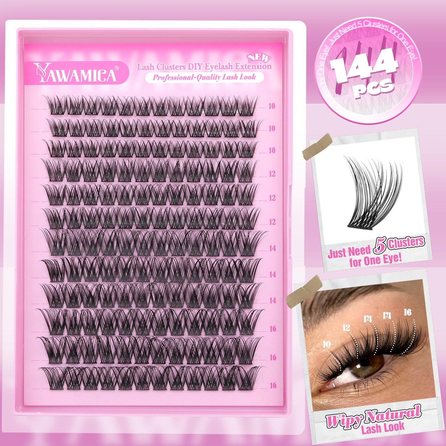 Yawamica Wispy Lash Clusters C Curly Individual Lashes DIY Cluster Eyelash Extensions 10-16mm Natural Eyelash Clusters 144 pcs Soft Lashes Clusters Beauty and Personal Care Yawamica