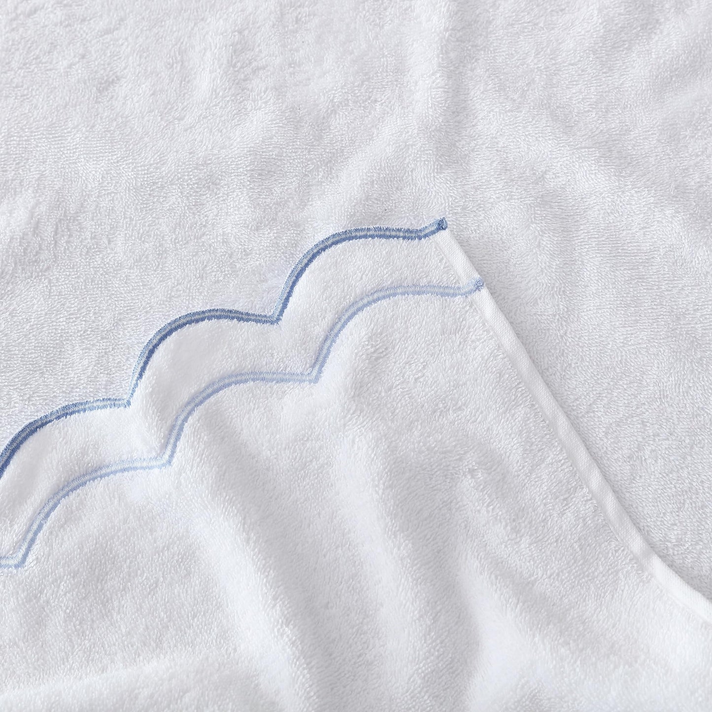 Peri Home 100% Cotton Hand Towel for Bathroom, Embroidered, Soft & Absorbent, 500 GSM, 1 Piece, 16" x 27", White with Blue Scallop