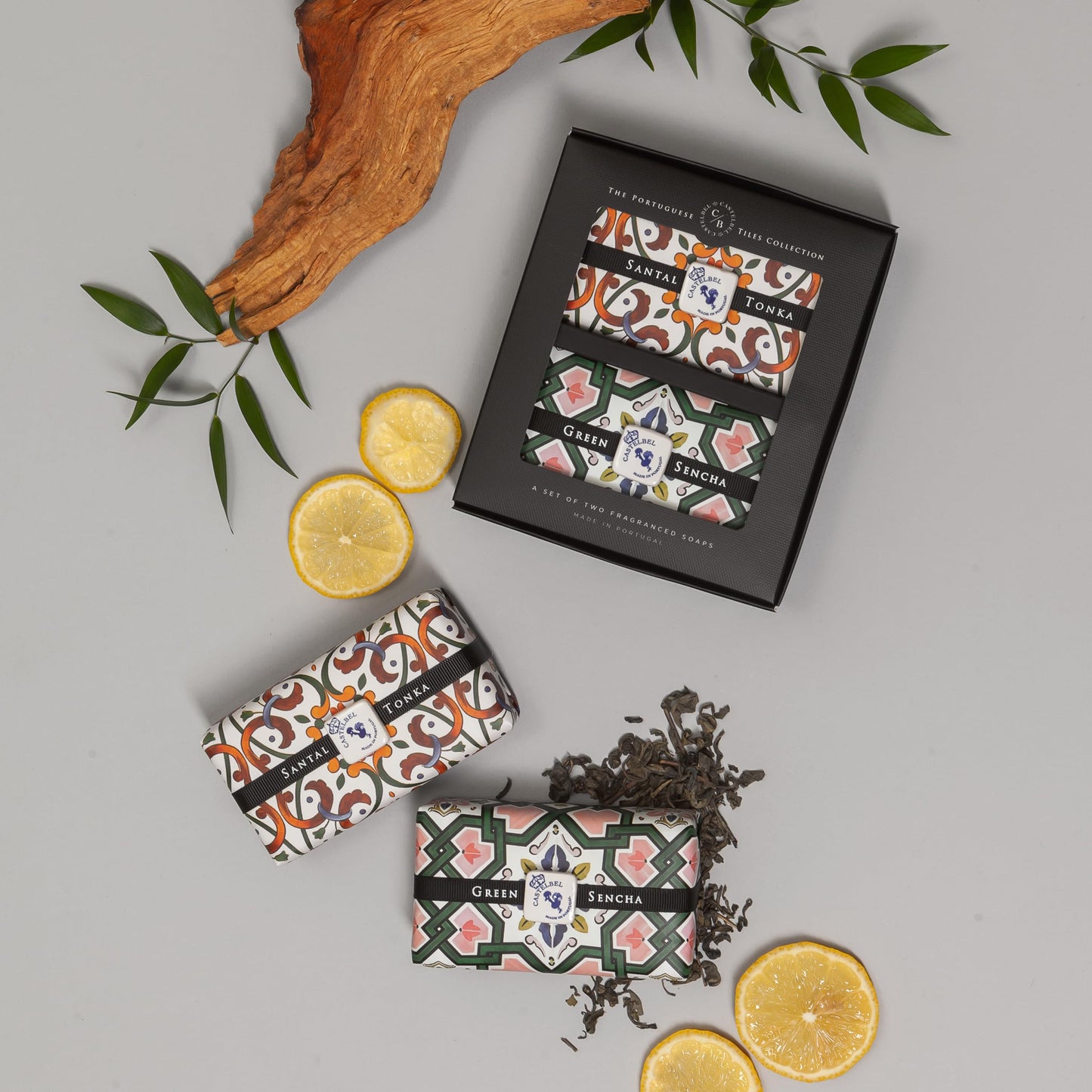 Castelbel Vegetable Base Soap Bars, Set of 2 (200 g each), Paper Wrapped Tiles Collection (2 x 200g, Santal Tonka & Green Sencha) Beauty & Personal Care Castelbel