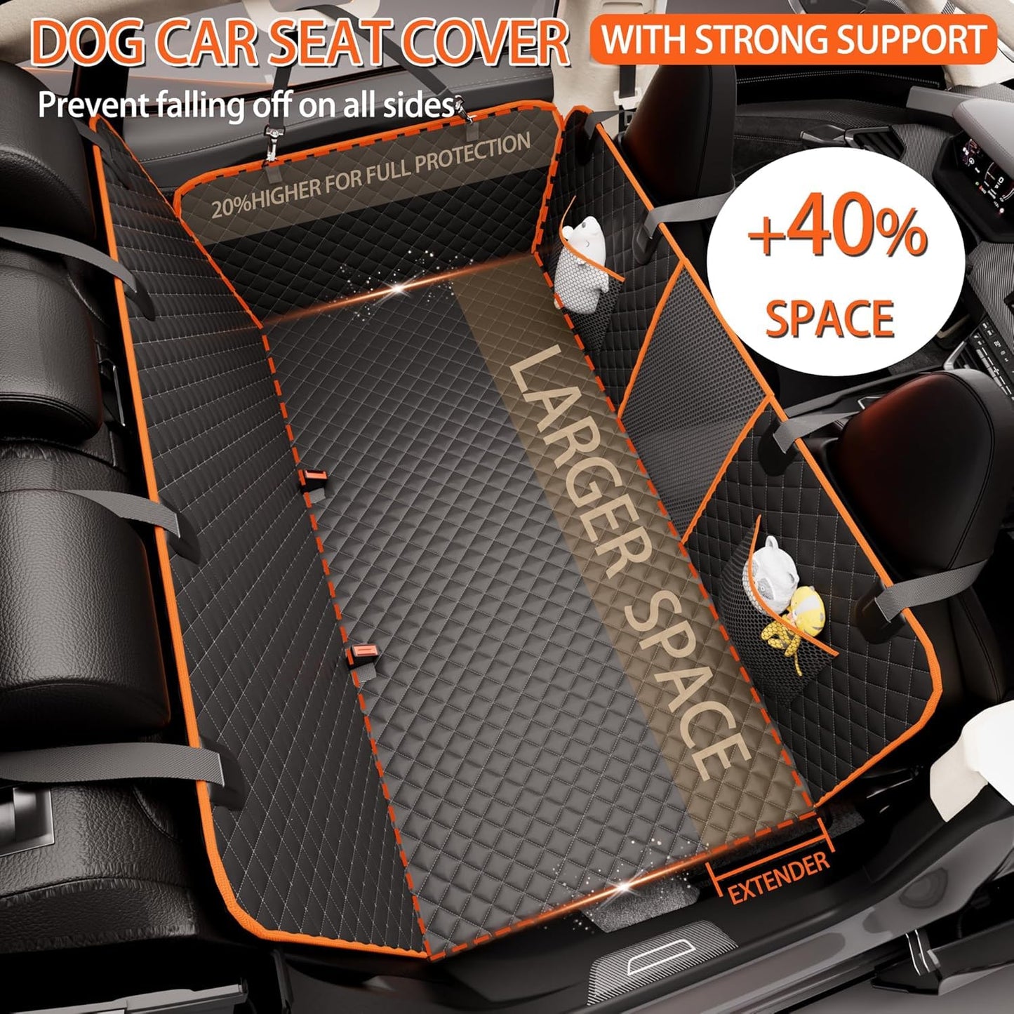 Back Seat Extender for Dogs – Waterproof Car Seat Cover with Hard Bottom, Holds 420lbs, Heavy-Duty 600D Material Dog Hammock, Easy to Install & Clean