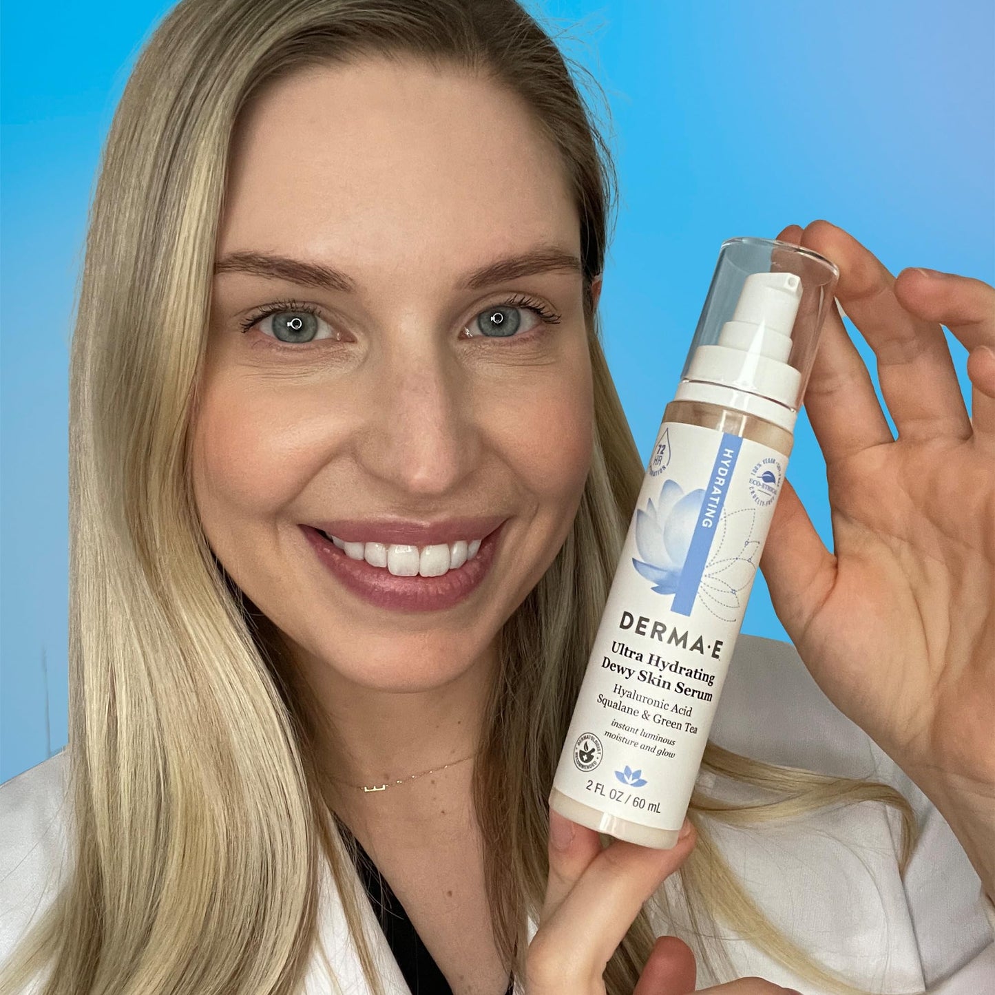 DERMA E Ultra Hydrating Dewy Skin Serum - Moisturizing Facial Treatment with Anti-Aging Squalane, Hyaluronic Acid and Ceramides to Smooth