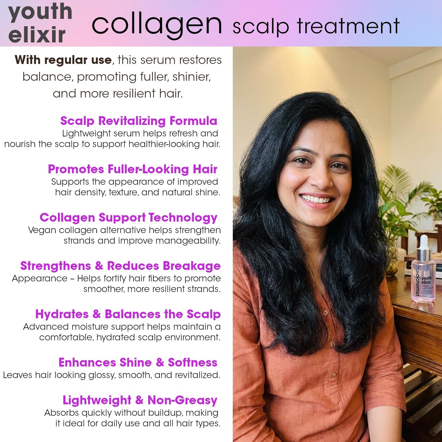 Hair Alchemist Youth Elixir Collagen Scalp Treatment 1.65 oz. for Youthfully Healthy Hair Growth, Texture and Shine, Lightweight Scalp Revitalizing