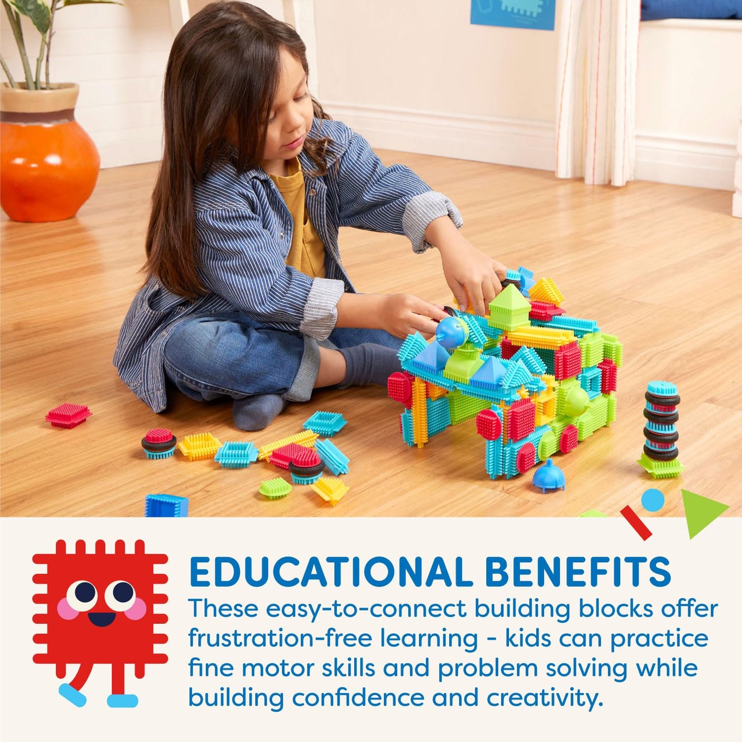 Battat Bristle Blocks 112pcs – STEM Interlocking Building Playset for Toddlers & Kids Ages 2+, Developmental Basic Builder Set