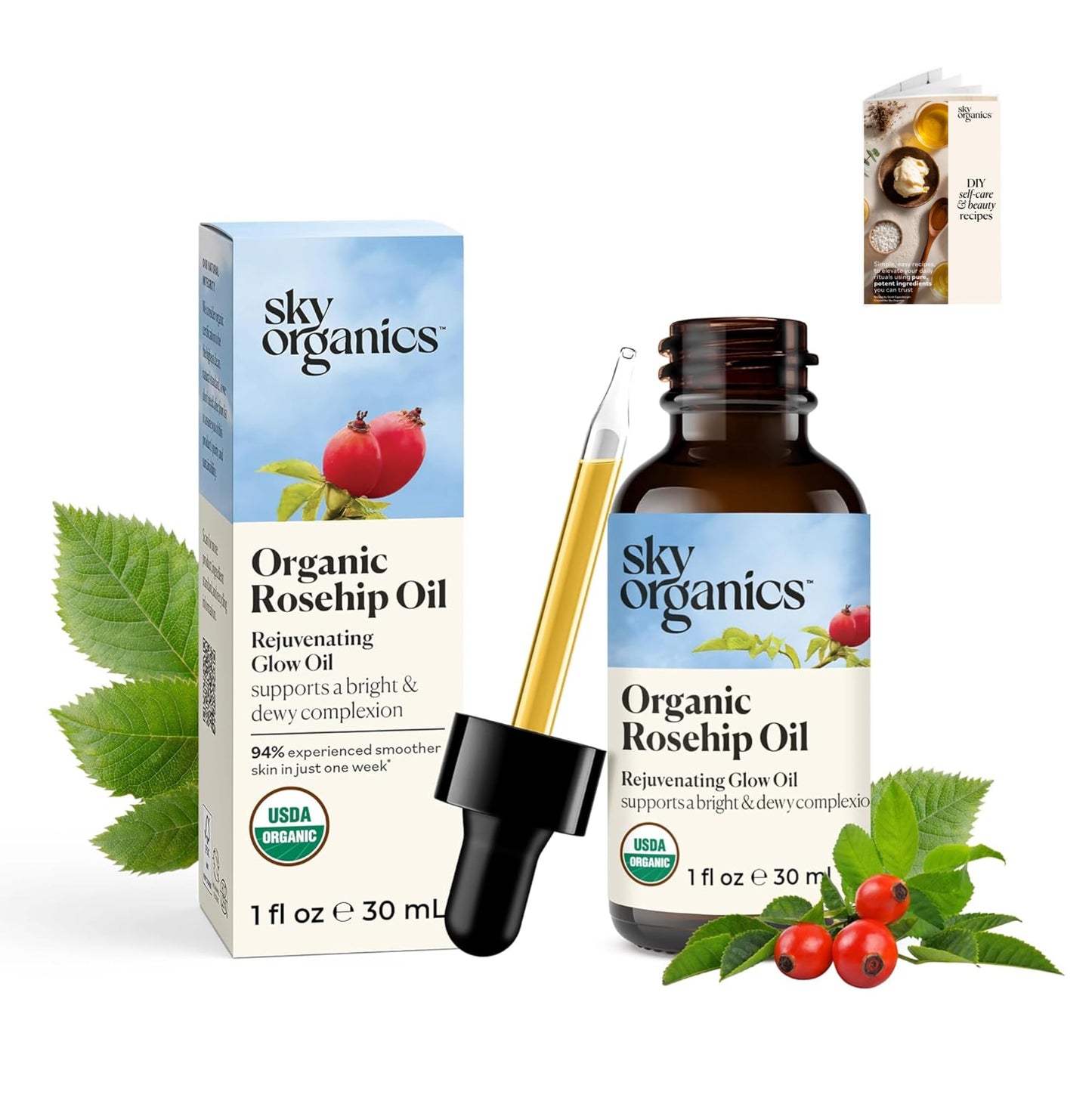 Sky Organics Travel Size Revitalizing Glow Face Oil, Rosehip Oil for Face - Nourishes Without Clogging Pores, Rosehip Seed Oil Organic for Bright