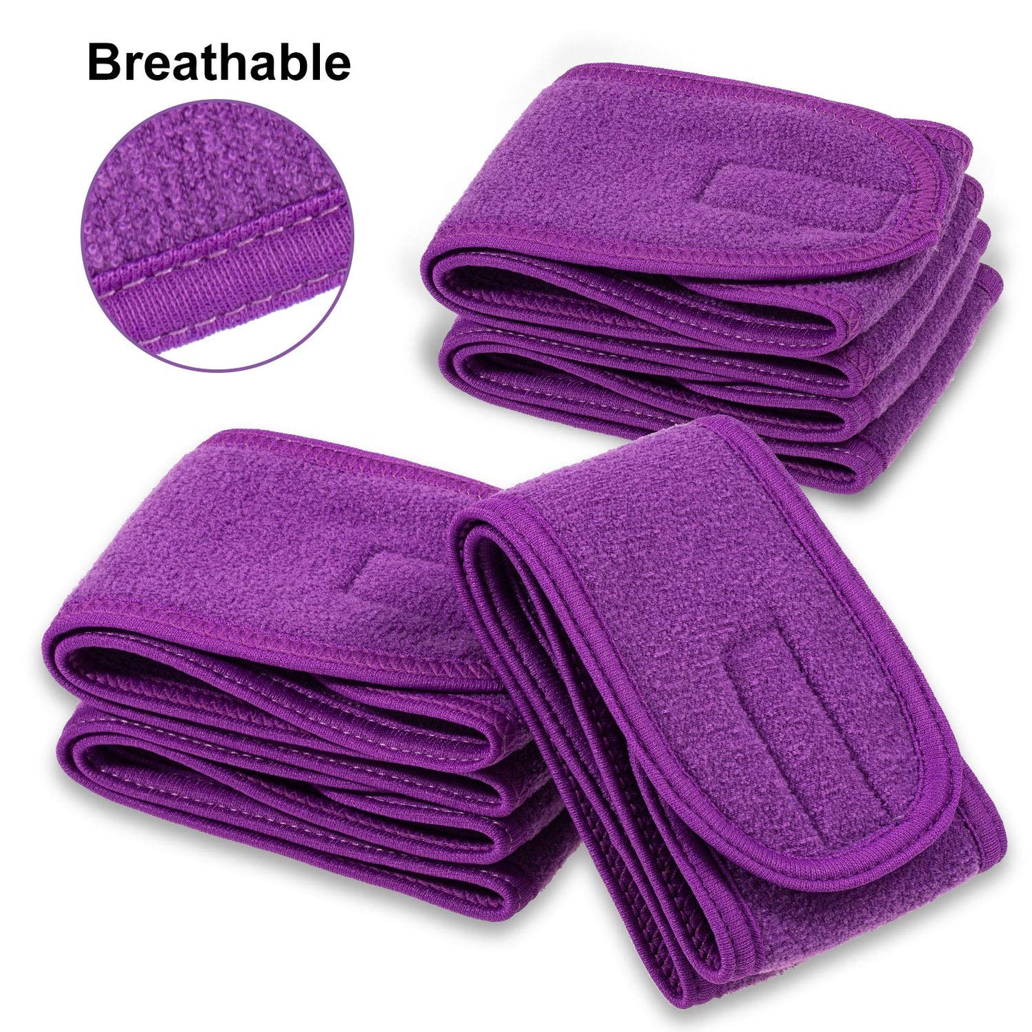 Whaline Spa Facial Headband 4 Packs Head Wrap Terry Cloth Headband Adjustable Stretch Towel for Bath, Makeup and Sport (Purple)