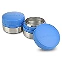 LunchBots Rounds Leak Proof 4 oz. Stainless Snack Container Jar, Set of 2, Blue Lid