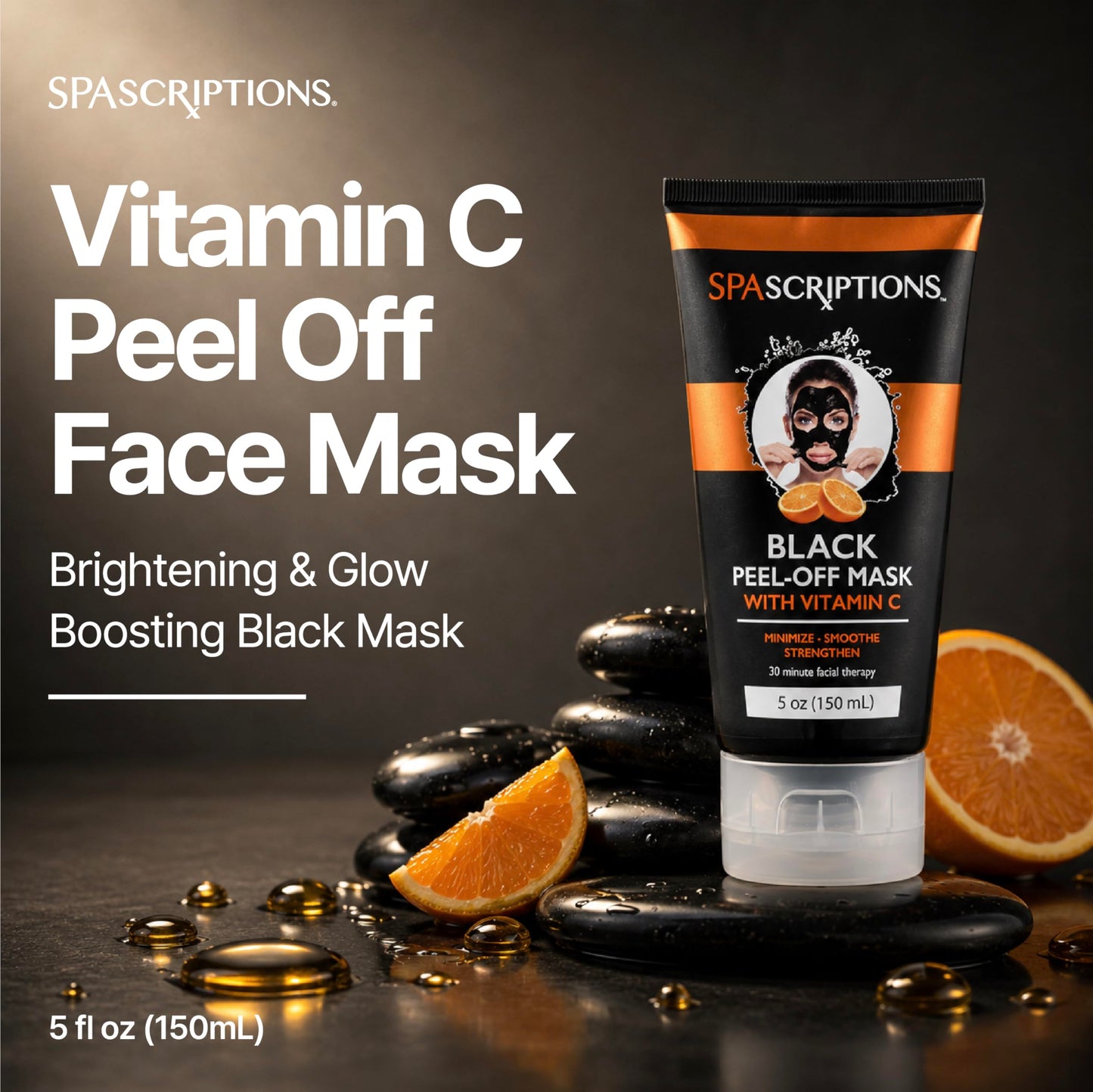 SpaScriptions Vitamin C Peel Off Face Mask - Radiance Boosting Face Mask for Dull Skin, Helps Improve Dark Spots & Uneven Tone, Pore Refining