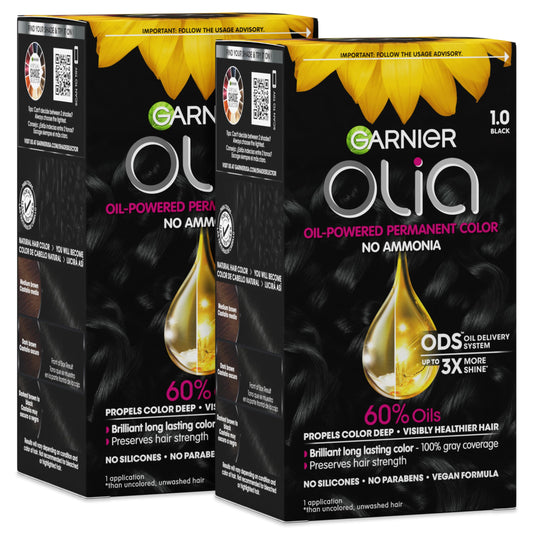 Garnier Olia Hair Color, Ammonia-Free Permanent Hair Dye, Oil-Powered Formula for 100% Gray Coverage and 3x Shinier Hair, Vegan & Cruelty Free, 1.0 Beauty & Personal Care Garnier