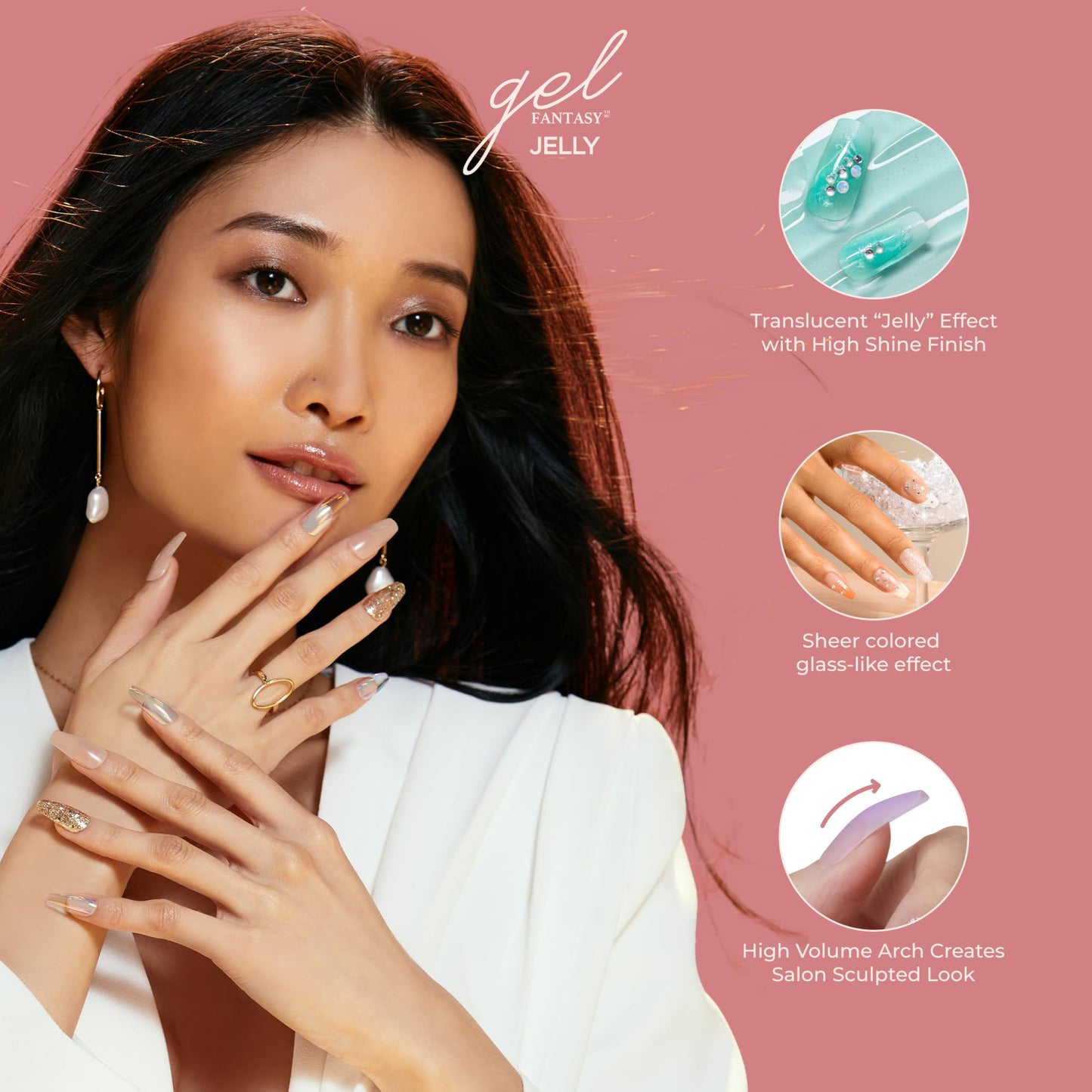 KISS Gel Fantasy Press On Nails, Nail glue included, 'Fun & Jelly', Pink, Medium Size, Coffin Shape, Includes 28 Nails, 2g glue, 1 Manicure Stick, 1 Beauty & Personal Care KISS