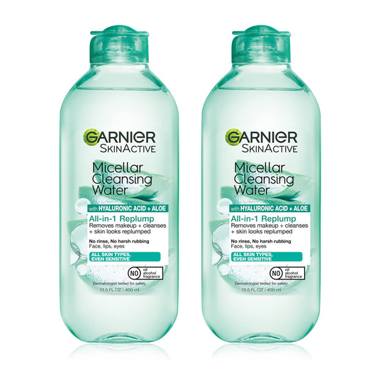 Garnier Micellar Water with Hyaluronic Acid, Facial Cleanser & Makeup Remover, Hydrating and Plumping, For All Skin Types, Vegan, Cruelty Free, 13.5 Beauty & Personal Care Garnier