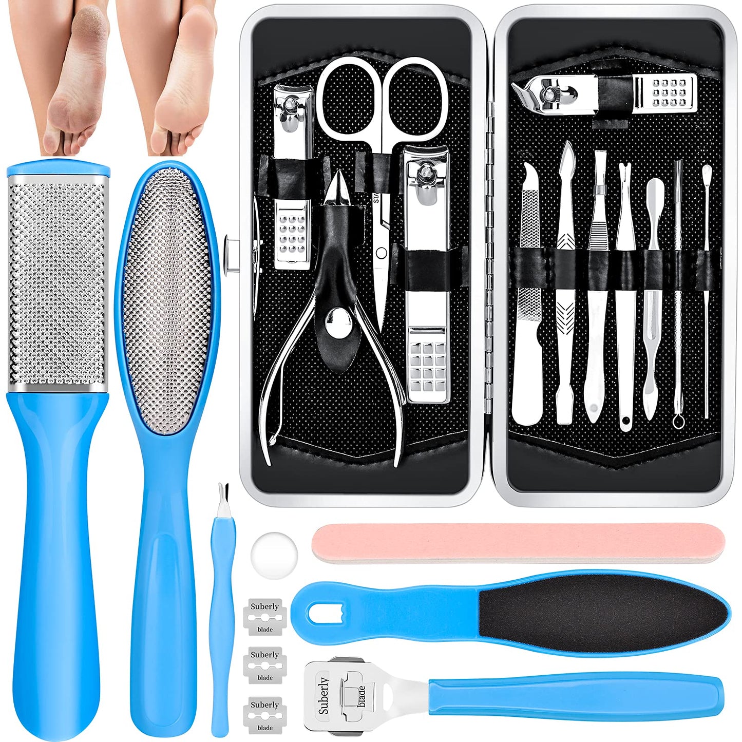 Pedicure Kits - Callus Remover for Feet, 23 in 1 Professional Manicure Set Pedicure Tools Stainless Steel Foot Care, Foot File Foot Rasp Dead Skin