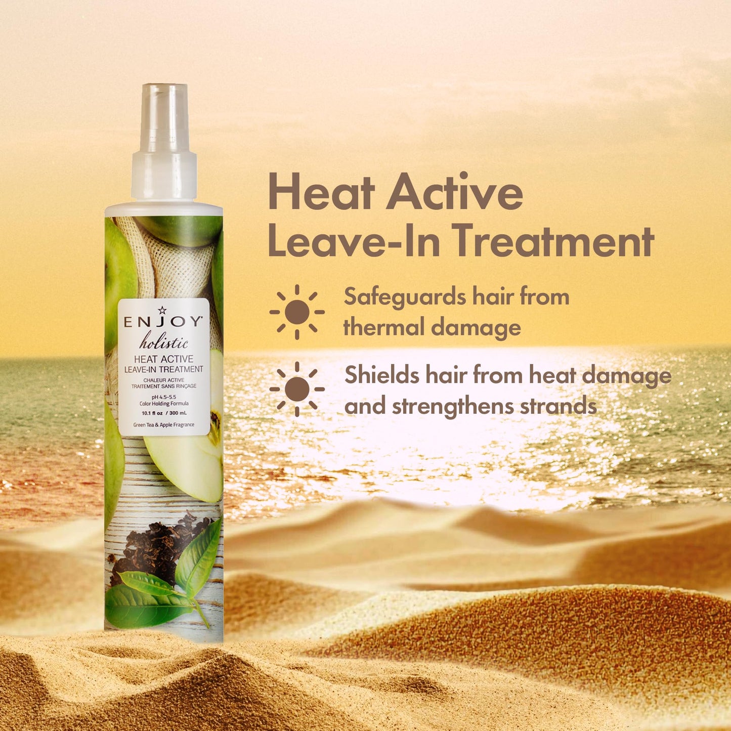 Enjoy Holistic Heat Active Leave-In Treatment - Thermal Protectant & Heat Activated Shine Spray - Professional Blow Dry Primer for Smooth, Soft Hair