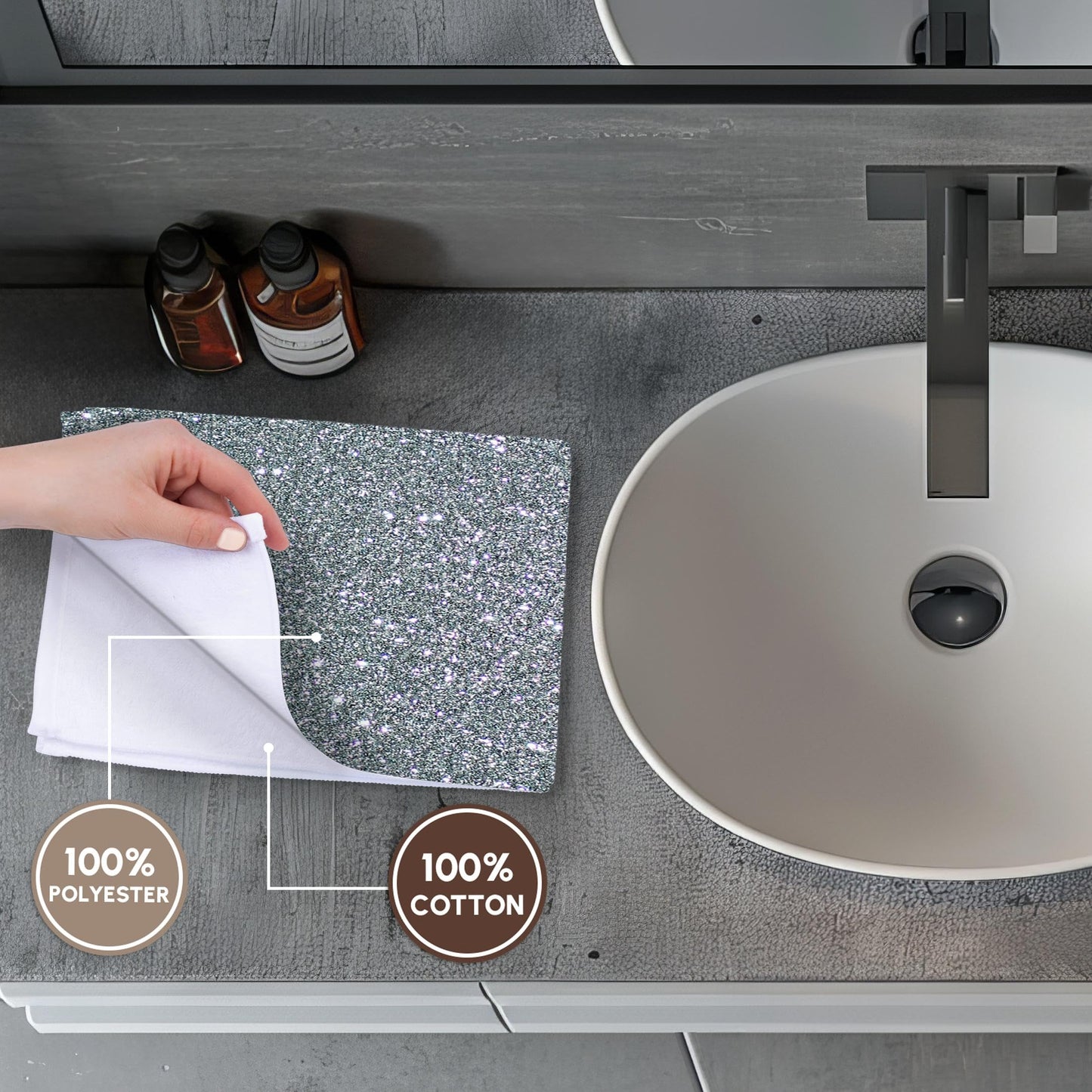 3D Rose TWL_236472_1 Silver Glamour Glitter Style Towel, 15" x 22"