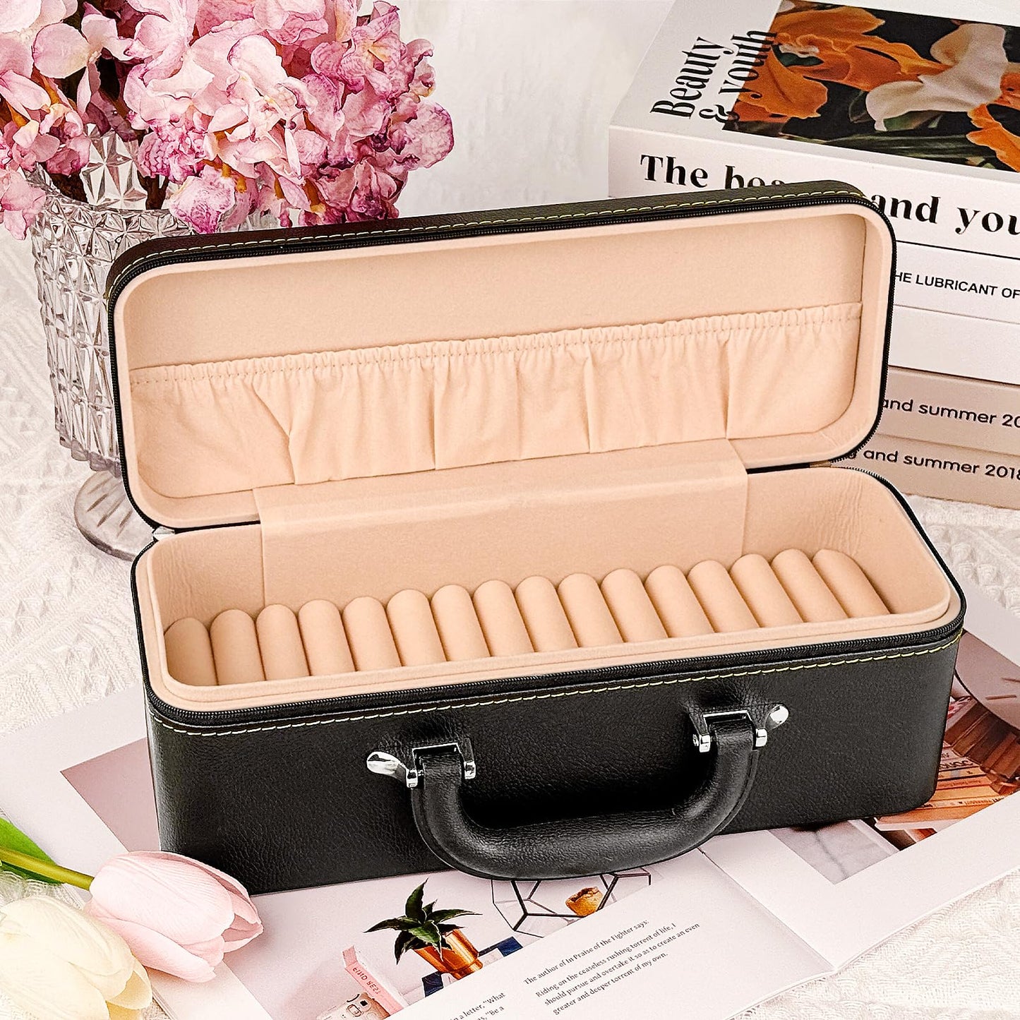 YUTICAT 15-Slot Jewelry Organizer Box for Bracelets, PU Leather Bangle Display Case with Velvet Lining - Portable Storage for Retail, Travel, Gift…