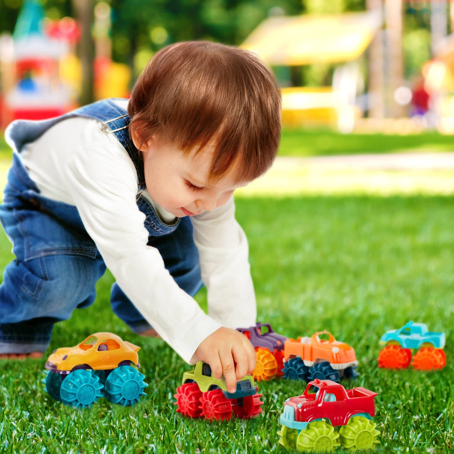 Battat - Plastic Toy Cars - 6 Pack & Storage Bag - Colorful Toddler Trucks - Easy To Clean - 2+ Years - Mini Monster Trucks