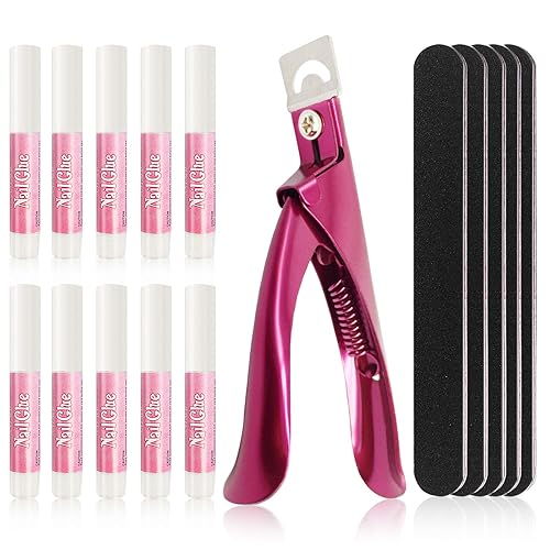 16 Pcs Nail Glues Set,10 PCS Nail Glue for Acrylic Nails,Adhesive Super Bond for Fake Nails,1 Nail Clipper Cutter for Fake Nails,5 Double Sided Emery
