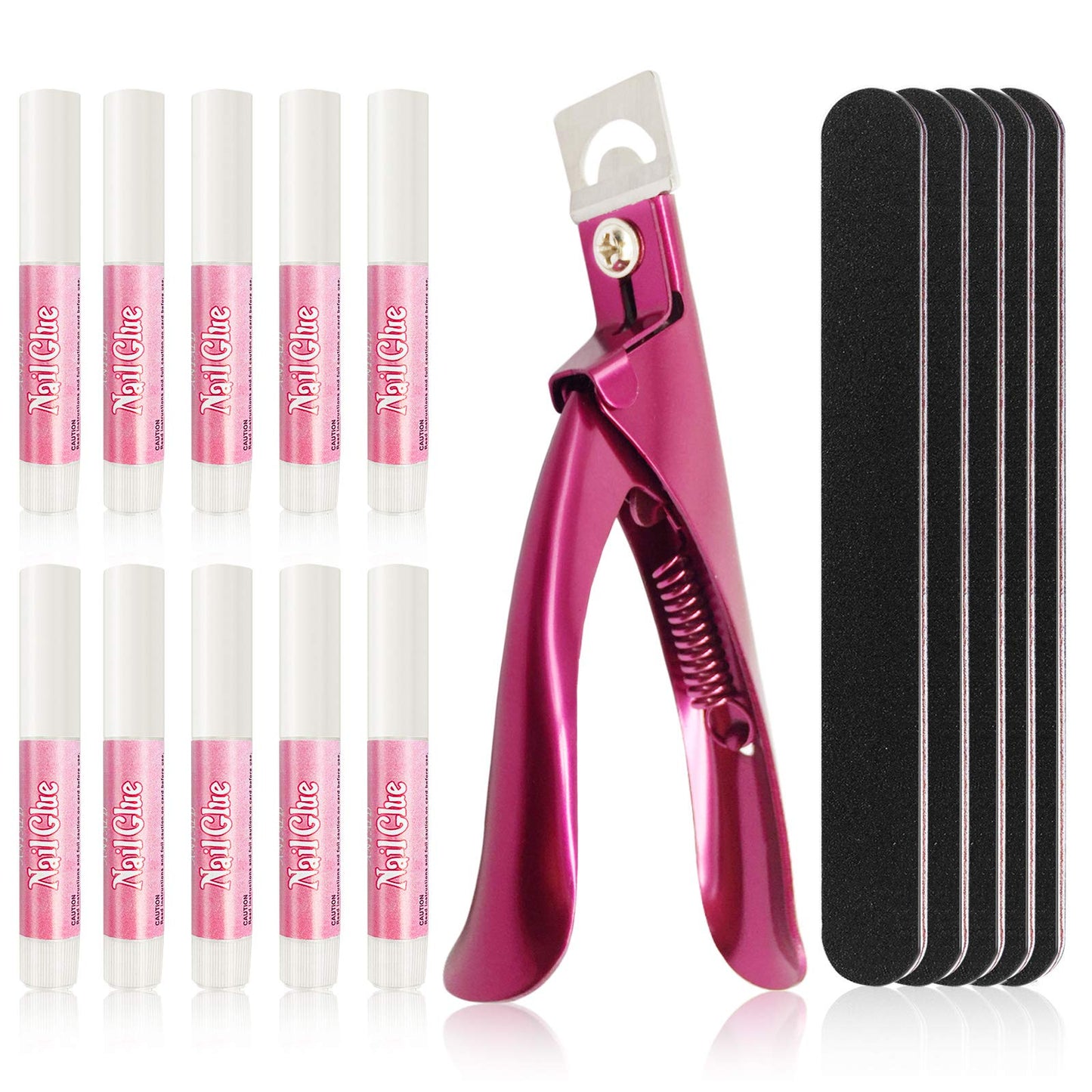 16 Pcs Nail Glues Set,10 PCS Nail Glue for Acrylic Nails,Adhesive Super Bond for Fake Nails,1 Nail Clipper Cutter for Fake Nails,5 Double Sided Emery