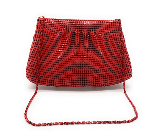 Women's Evening Clutches Metal Mesh Party Purse Bag (Red) Small