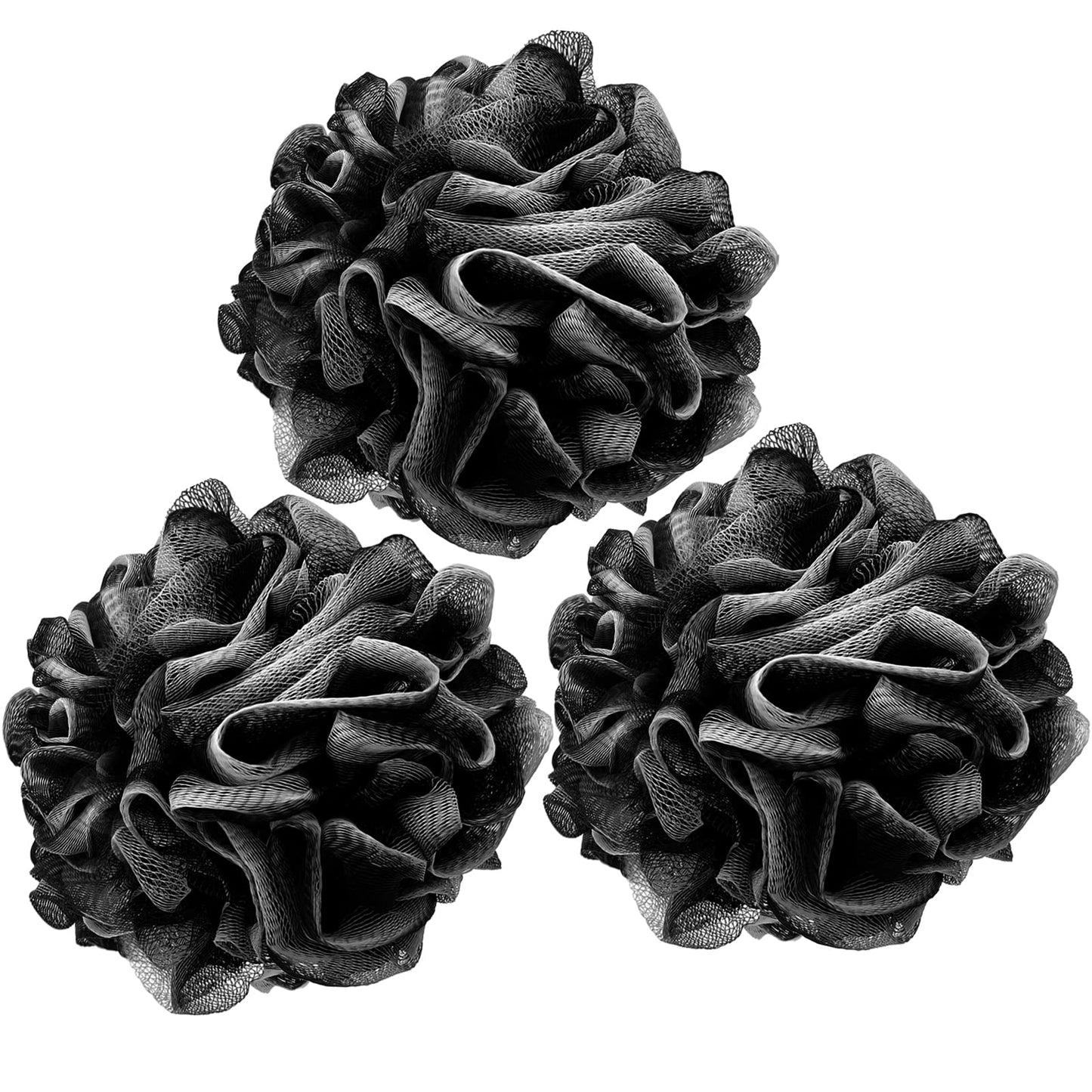 Loofah Charcoal Bath Shower Sponge Body Scrubber,75g XL Exfoliate Mesh Pouf Shower Bouquet,3 Pack Black Large Bath Sponge for Women and Men