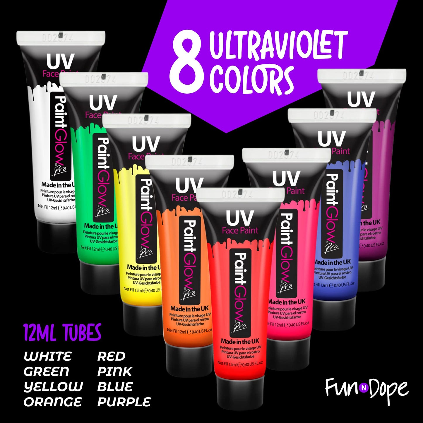 UV Body Paint and Face Paint - 8 Colors - Blacklight Reactive Paints - Body Makeup Glows In the Dark for Black Light Parties, Halloween Costume