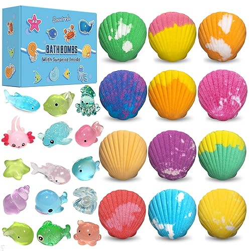 Bath Bombs for Kids with Surprise Toys Inside, 12 Pack Shell Kids Bath Bombs Gift Set for Girls Boys Birthday, Easter, Christmas, Halloween, Handmade…