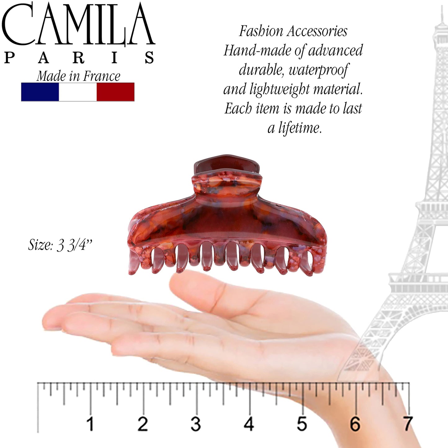 Camila Paris CP3309 French Hair Clip for Women Thick Hair for Long Curly Wavy Hair, Red, Girls Hair Claw Clips Fashion Styling Hair Accessories