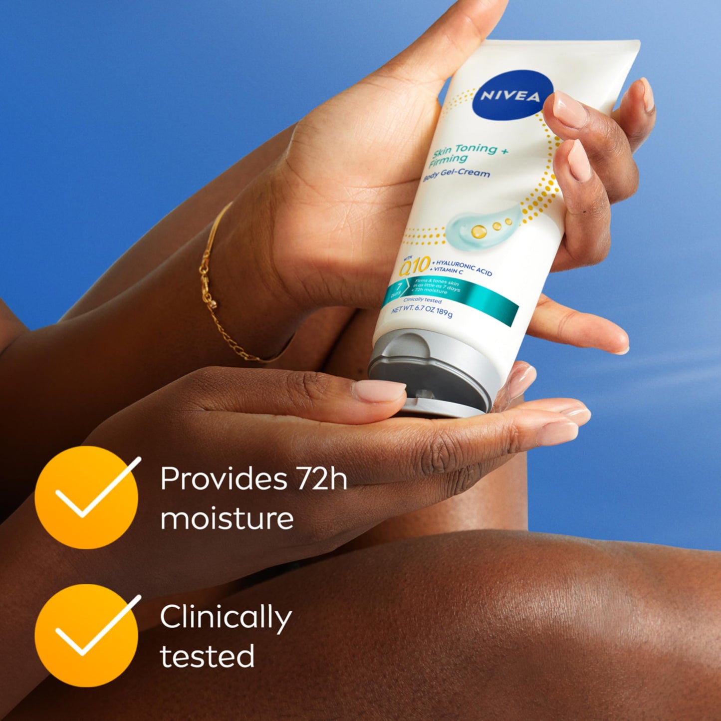NIVEA Skin Firming & Toning Body Gel Cream with Q10, Hyaluronic Acid and Vitamin C, Clinically Tested Skin Firming & Toning Cream, 72-Hour Moisture