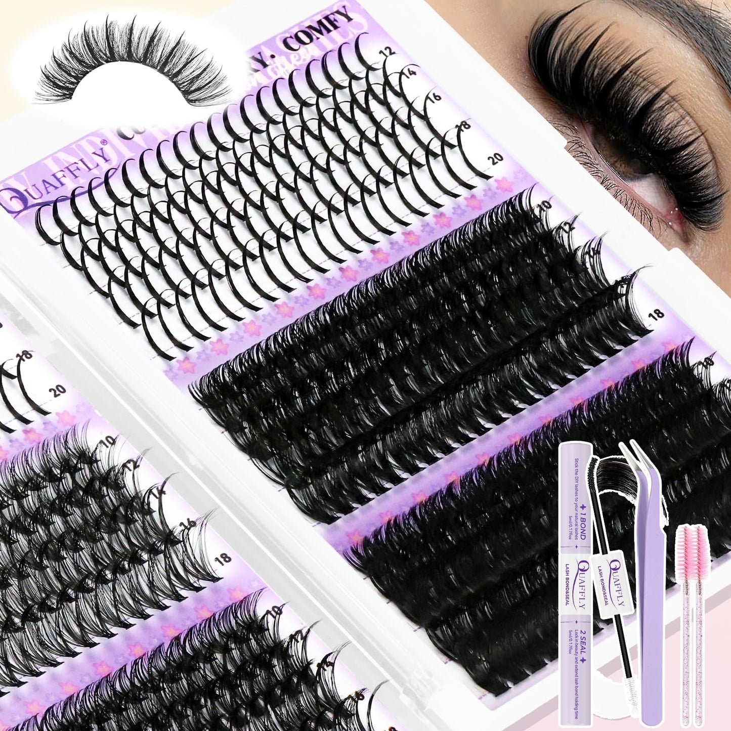 Lash Clusters Kit - 590Pcs Including Spikes Eyelashes & 4 Styles Mixed Set - From Natural to Thick With Lash Bond&Seal/Tweezers/Two Brush Suitable Beauty and Personal Care QUAFFLY