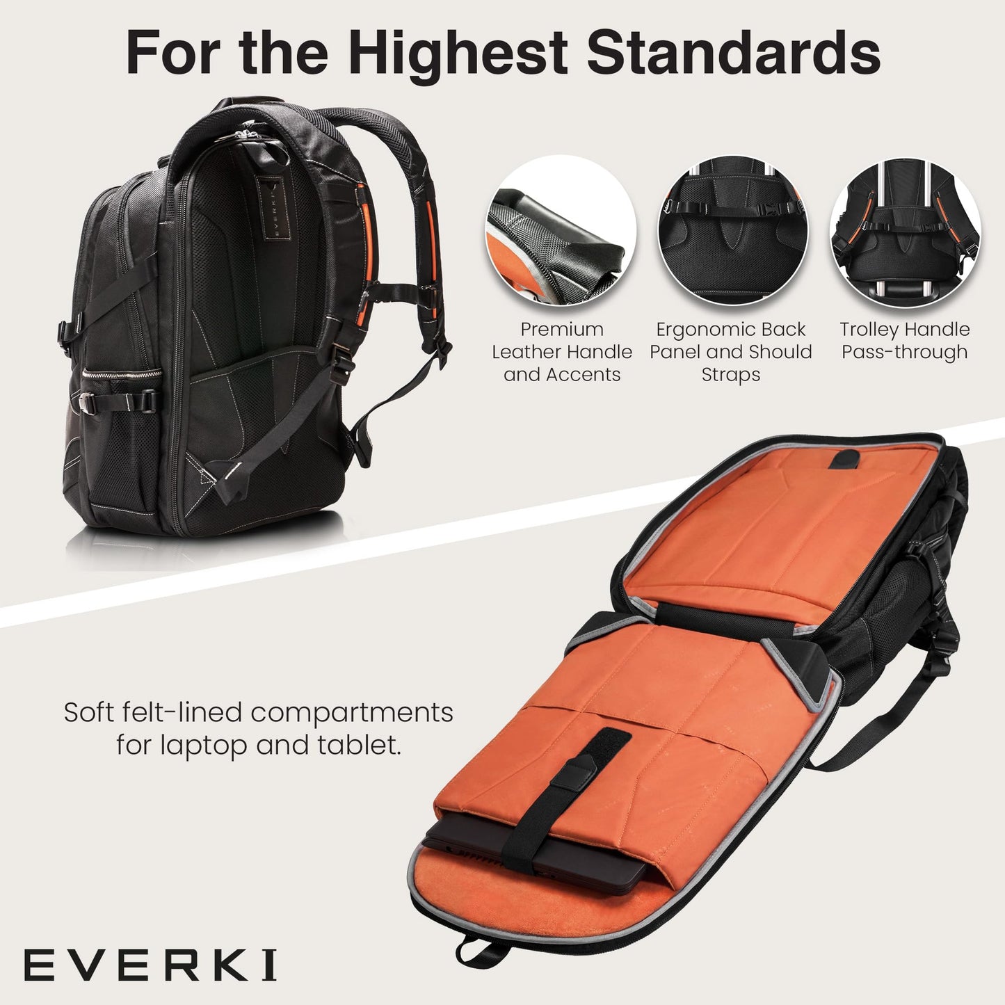 EVERKI Concept 2 Professional Laptop Backpack - Travel Backpack for Men, Laptop Bag Fits 17.3-Inch - 30L Durable Business Back Pack with Ballistic Nylon & Leather - Black (EKP133B)