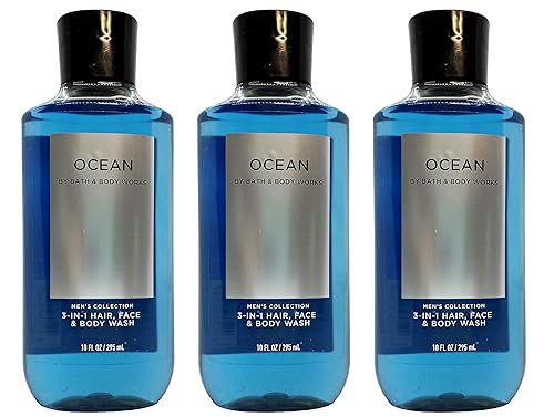 Lot of 3 Bath and Body Works Ocean Signature Collection 2 in 1 Hair Shampoo Body Wash for Men 10 Fl Oz