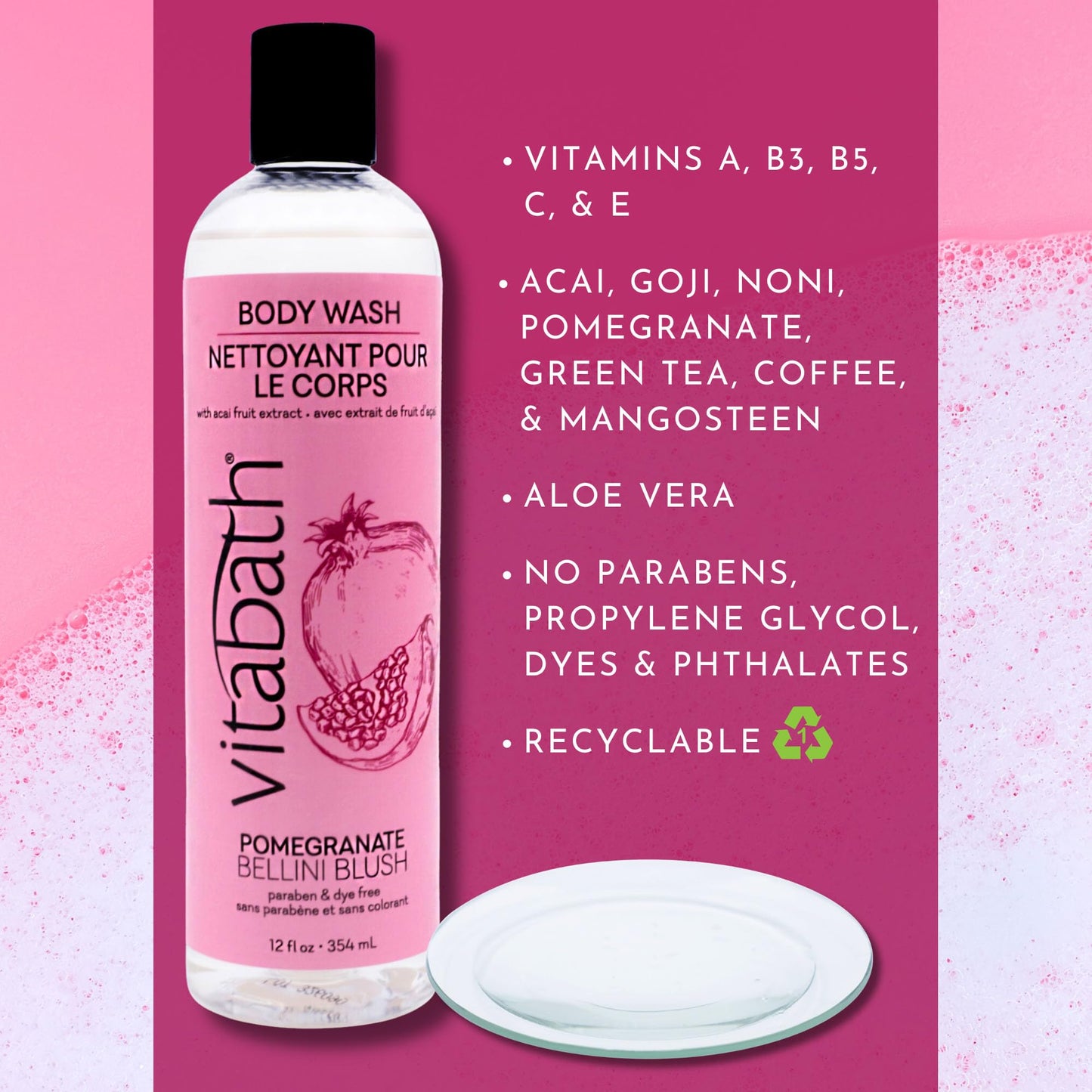 Vitabath Body Wash, Pomegranate Bellini Blush, 10 Fluid Ounce